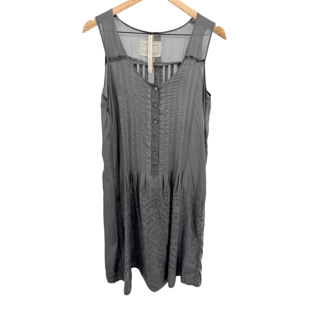 Vintage Johnny Was Silk Dress S Charcoal Gray Eyelet Embroidered Pintuck Pleat